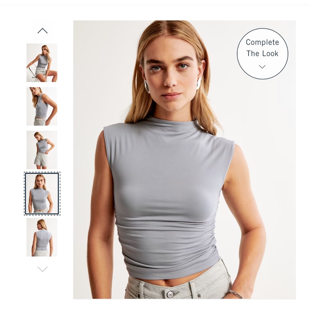 Abercrombie & Fitch Ruched Mockneck Top - Dark Grey